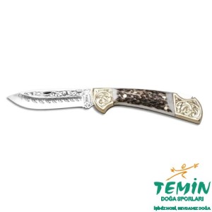 Bora 201 Orta Boy Yuvarlak Uçlu Geyik Boynuzu Saplı Gravürlü Çakı