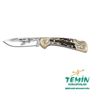 Bora 201 Orta Boy Drop Point Geyik Boynuzu Saplı Gravürlü Çakı