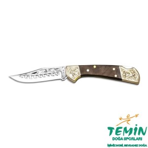 Bora 202 Orta Boy Yuvarlak Uçlu Kök Ceviz Saplı Gravürlü Çakı