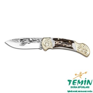 Bora 205 Büyük Boy Geyik Boynuzu Saplı Gravürlü Çakı